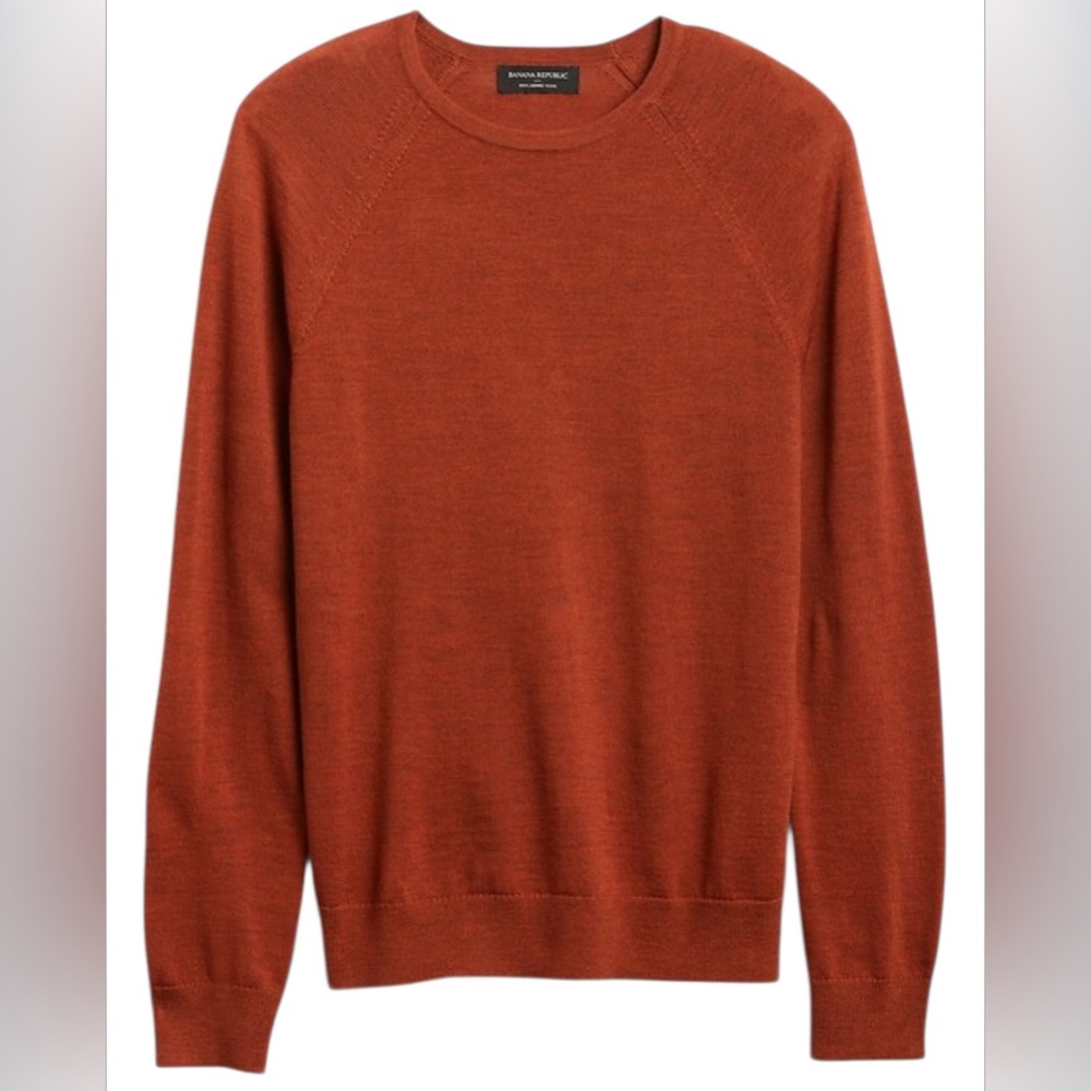 Banana Republic Mens 100% Merino Wool Blend Rust Orange Sweater Size XL
